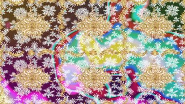 El yapımı dekoratif çerçeve, albüm kapağı, tebrik kartı, klasik Art deco tarzı. Raster soyut çiçek çelengi altın karalama fantezi yaprakları ve tarafsız renklerde çiçek.