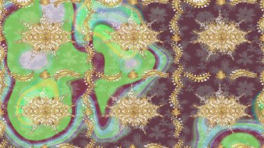 Kahverengi renklerde altın element. Doku arka planında altın duvar kâğıdı. Barok tarzında altın çiçekli süs. Damask çizimi yinelenen arkaplan.