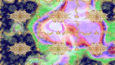 Raster. Doğu tarzı arabesk. Tarafsız renklerde altın elementlerle çizim. Altın desenli bukleler çiz. Parlak dantel, stilize çiçekler, şal desenli. Zarif altın deseni aç.