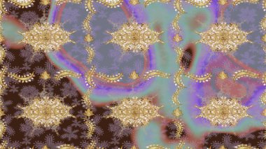 Raster altın desen. Çizim altın desenli bukleler. Altın elementli nötr renkler. Raster illüstrasyonu. Doğu tarzı arabesk.