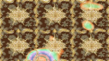 Soyut duvar kâğıdı, ambalaj dekorasyonu. Kış sembolü, Mutlu Noeller, Mutlu yıllar 2019. Altın kar tanesi basit bir çizim kalıbı. Kahverengi renklerde Raster altın deseni.