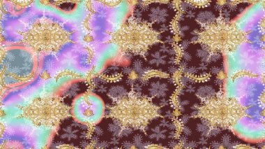 Tarafsız renklerde altın elementlerle çizim. Altın şablonu çiz. Raster doğulu süsü.