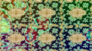 Yeşil renkler ve altın elementler üzerine eskiz modeli. Noel, kar tanesi, yeni yıl. Yeşil renkler ve altın elementler üzerine altın çizim deseni.