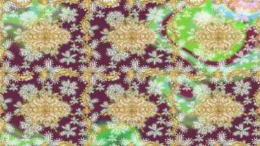 Klasik klasik klasik arka plan. Geleneksel oryantasyon süsü. Klasik Raster kahverengi ve altın desenli çizim.