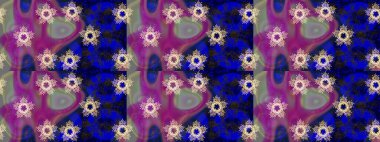 Raster illüstrasyonu. Renkler. Mor, mavi ve gri kar taneleri. Noel ve yeni yıl moda baskıları için tatil tasarımı. Kar tanelerinin soyut arkaplanlı Noel deseni.