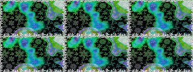 Raster illüstrasyonu. Yumuşak, yeşil renkli bahar çiçekleri. Yaprak ve çiçeklerin suluboya resmi, yeşil renklerde kusursuz desen.