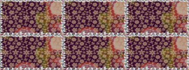 Renkli Bahar Temalı Kusursuz Arkaplan. Raster illüstrasyonunda kusursuz çiçek deseni. Kahverengi renkli çiçekler. Düz Çiçek Elementleri Tasarımı.