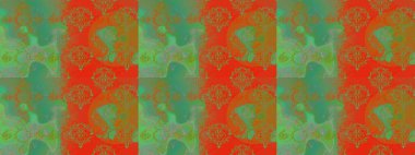 Nazikçe, güzel çiçek arkaplanı. Çiçekli karalama şeklinde Raster çiçek deseni. Yeşil, turuncu ve kahverengi renkte çiçekler.