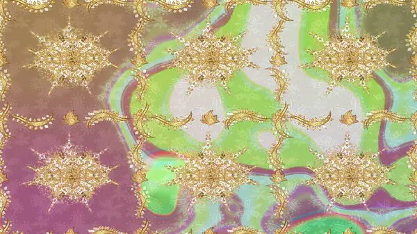 Tarafsız renkler üzerine geleneksel Arapça dekor. Çiçek süslemeli Raster eskiz deseni. Süslü dantel iz sürücü. Doğu tarzında klasik tasarım öğesi. Duvar kağıdı için altın süslü illüstrasyon.