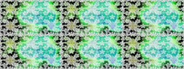 Yeşil renkte etnik çiçeklerle kusursuz bir desen. Asya Tekstil 'inde Raster Çiçek İllüstrasyonu.