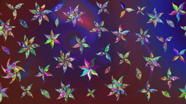 Raster düz çiçek çizim deseni. Mor ve mor renkli çiçekler. Tasarım hediye paketi, tebrik kartları, posterler ve afiş tasarımı.