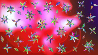Nazik, narin çiçek arkaplanı. Çiçekli karalama şeklinde Raster çiçek deseni. Kırmızı ve pembe renkte çiçekler.