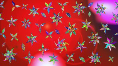 Kibar, bahar çiçekleri kırmızı ve kahverengi renklerde. Çiçekli karalama şeklinde Raster çiçek deseni. Raster illüstrasyonu.