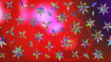 Eskiz arkaplan modeli. Vadinin çiçekleri kırmızı ve pembe renklerde. Suluboya, elle çizilmiş. Raster - stok.