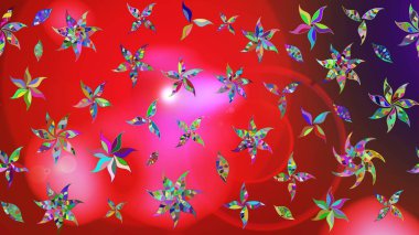 Düz Çiçek Elementleri Tasarım Raster illüstrasyonu. Çiçekli çiçek deseni, suluboya. Kırmızı ve pembe renkte çiçekler. Renkli Bahar Teması çizim şablonu.