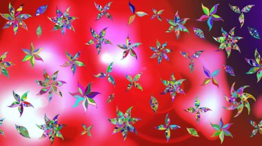 Renkli desenli eskiz deseni, kırmızı ve pembe çiçekler ve dekoratif elementler. Raster illüstrasyonu. Kumaş, tekstil, duvar kağıdı baskısı için. Eski usul. Taslak arkaplan.