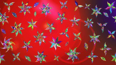 Raster düz çiçek çizim deseni. Kırmızı ve kahverengi renkte çiçekler. Tasarım hediye paketi, tebrik kartları, posterler ve afiş tasarımı.