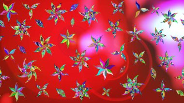 Raster illüstrasyonu. Kırmızı ve pembe renkte çiçekler. El çizimi çiçekli soyut çizim deseni.