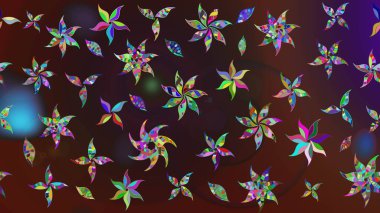 Renkli Yaz Temalı eskiz kalıbı. Sevimli çiçek raster deseni. Düz Çiçek Elementleri Tasarımı. Kahverengi ve mor renkte çiçekler.