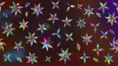 El çizimi çiçekli soyut çizim kalıbı. Kahverengi ve mor renkli çiçekler. Raster illüstrasyonu.
