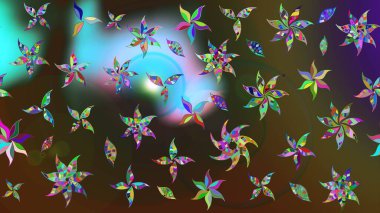 Raster düz çiçek çizim deseni. Hediye ambalaj kağıdı, tebrik kartları, posterler ve pankart tasarımı. Kahverengi ve yeşil renkte çiçekler.