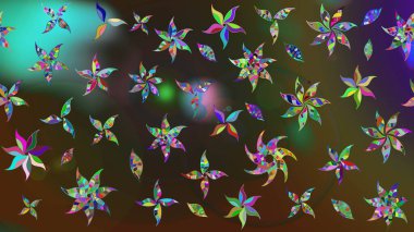 Raster suluboya çiçek deseni, narin çiçekler, kahverengi ve yeşil çiçekler, tebrik kartı şablonu. Güzel kumaş deseni.