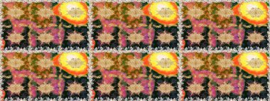 Çiçek deseni. Kusursuz raster arka plan. Duvar kâğıdı barok, İspanyol kumaşı. Kahverengi ve bej renklerde altın elementler. Şekil grafik deseni.