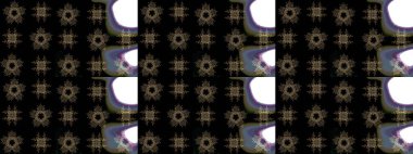 Raster illüstrasyonu. Kar tanelerinin soyut arkaplanlı Noel şablonu. Noel ve yeni yıl moda baskıları için tatil tasarımı. Siyah ve kahverengi kar taneleri.