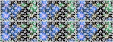 Şirin çiçek elementleri. Renkli Bahar Temalı Kusursuz Arkaplan. Kusursuz desenli, modaya uygun kumaş deseni. Raster illüstrasyonu. Düz Çiçek Elementleri Tasarımı.