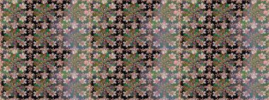 Renkli grunge soyut arkaplanı koloyeşil çiçeklerle süslüyor. İşlemeli çiçekli, dikişsiz desen. İzler, kumaş, duvar kağıtları, tekstil için raster dokusu.