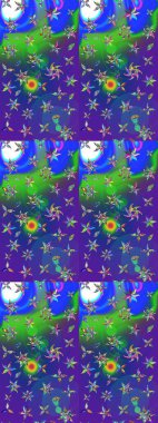 Raster illüstrasyonu. Mavi ve mor renkli çiçekler. Çiçek süslemeli çizim deseni.