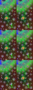 Raster çiçek izi. Çiçek yeşili ve kahverengi çizim deseni. Klasik taslak çizimi.