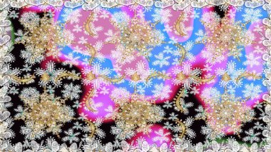 Damask arkaplanı tekerrür ediyor. Antika altın tekrarlanabilir duvar kağıdı. Tarafsız renklerde altın element. Barok tarzında altın çiçek süsü..