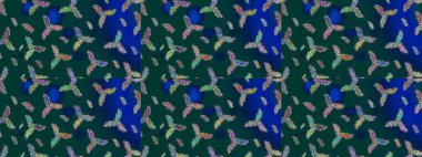 Renkli arka planda izole tatlı kar taneleri. Raster illüstrasyonu. Soyut kış mavisi, yeşil ve menekşe süsü. Yuvarlak raster kar tanesi. Güzel kar tanesi..