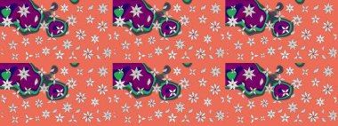 El çizimi çiçekli soyut çizim kalıbı. Çiçekler turuncu ve nötr renklerde. Raster illüstrasyonu.