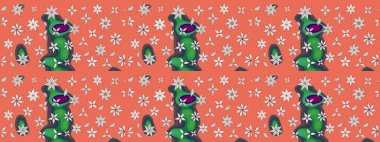 Çok turuncu ve nötr küçük çiçekler ve turuncu ve nötr renklerdeki komik böcekler, raster desen, illüstrasyon.