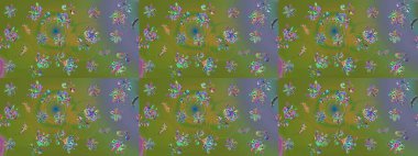 Yeşil ve nötr renklerde çiçekler. Asya tekstil tarzında. Çiçek desenli çizim. Raster illüstrasyonu. Raster illüstrasyonu.