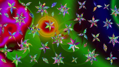 Yeşil ve siyah renkli çiçekler. Düz Çiçek Elementleri Tasarımı. Sevimli çiçek raster deseni. Renk Bahar Teması eskiz şablonu.