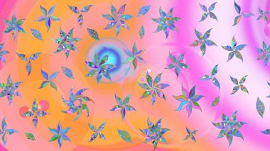 Ağaç dallı bahar çiçekleri, pembe turuncu renkler ve çiçek silueti desenli. Raster deseni.