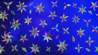 Çiçekli ipek eşarp. Retro tekstil tasarım koleksiyonu. Mavi ve yeşile mavi ve yeşil. El çizimi çiçek unsurları olan soyut çizim raster deseni. 1950 'ler-1960' lar motifleri.