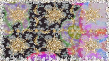 Raster geleneksel, gri renklerde, altın, kusursuz desen. Barok tarzında kusursuz bir doğulu süsü..