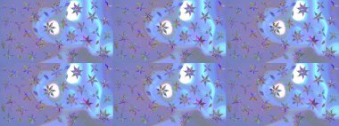 Mavi ve mor renkli çiçekler. Düz Çiçek Elementleri Tasarım Raster illüstrasyonu. Çiçek desenli eskiz. Renkli Bahar Teması çizim şablonu.