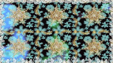 Raster altın desen. Kusursuz kıvırcık saçlar. Doğulu stil, altın elementlerle altın deseni nötr renklerle donatır..