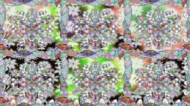 Tarafsız renklerde bahar çiçekleri. Raster illüstrasyonu. Çiçek ve yapraklı karalama şeklinde Raster çiçek deseni.