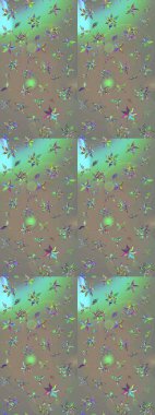 Gri ve bej renkli Asya tekstili. Çiçek desenli çizim. Raster illüstrasyonu.