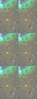 Gri ve bej renkli Asya tekstili. Çiçek desenli çizim. Raster illüstrasyonu.