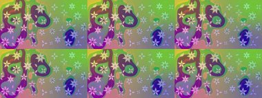 Raster çiçek izi. Çiçek yeşili ve nötr çizim deseni. Klasik taslak çizimi.