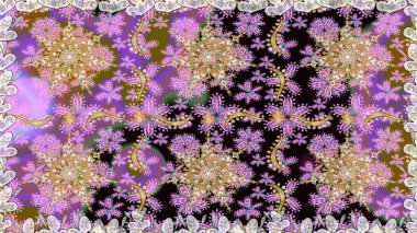 Altın elementlerle nötr renklerde altın desen. Arkaplan, kumaş, altın duvar kağıdı. Düz elle çizilmiş klasik koleksiyon. Raster altın pürüzsüz desen.