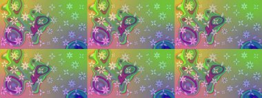 Yeşil ve nötr renklerde çiçekler. Tropik çiçek desenleri. Raster illüstrasyonu.