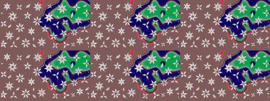 Asya tekstil tarzında. Raster illüstrasyonu. Raster illüstrasyonu. Çiçek desenli çizim. Kahverengi ve nötr renkte çiçekler.